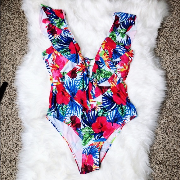 🔥SALE🔥 Neon Floral One Piece Sexy Swimsuit - Picture 2 of 3